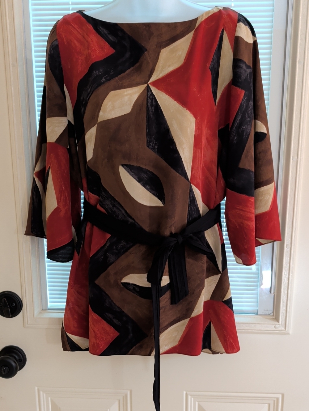 Ralph Lauren Abstract Geometric Tunic in Red, Brown, Black, Cream Size L